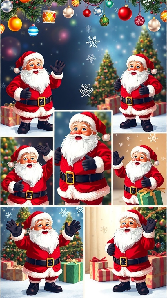 Festive Santa Claus Christmas Images A variety of cheerful Santa Claus images celebrating the Christmas season.